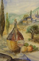 Siesta mit Chianti Papier, Aquarell, 40 x 60, 1996