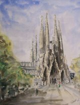 Sagrada Familia, Barcelona Papier, Aquarell, 35 x 45, 1995