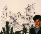 Venedig Rialtobrücke Wandmalerei, Kohle, ca. 120 x 100, 2001