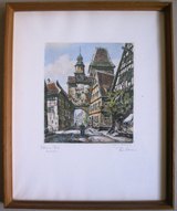 Rothenburg ob der Tauber- Markusturm Paul Sollmann Original Radierung, signiert gerahmt  (Echtholzrahmen) Bildgröße außen Rahmen 38,5 x 47,5