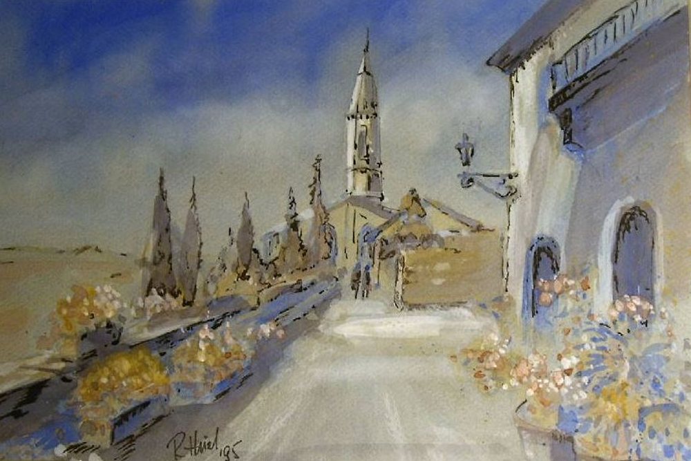 Aquarell &bdquo;Dorf in der Toskana&ldquo; von Rainer Thiel